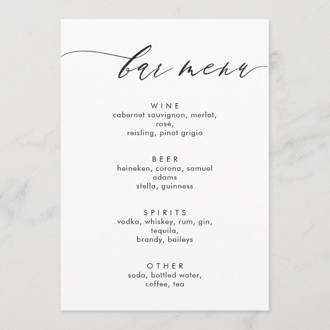 Simple and Modern Calligraphy Bar Menu (Front)