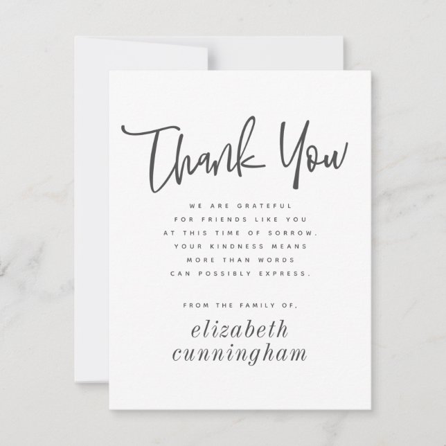 Simple and Modern Chic Typography Memorial Thank You Card (Front)