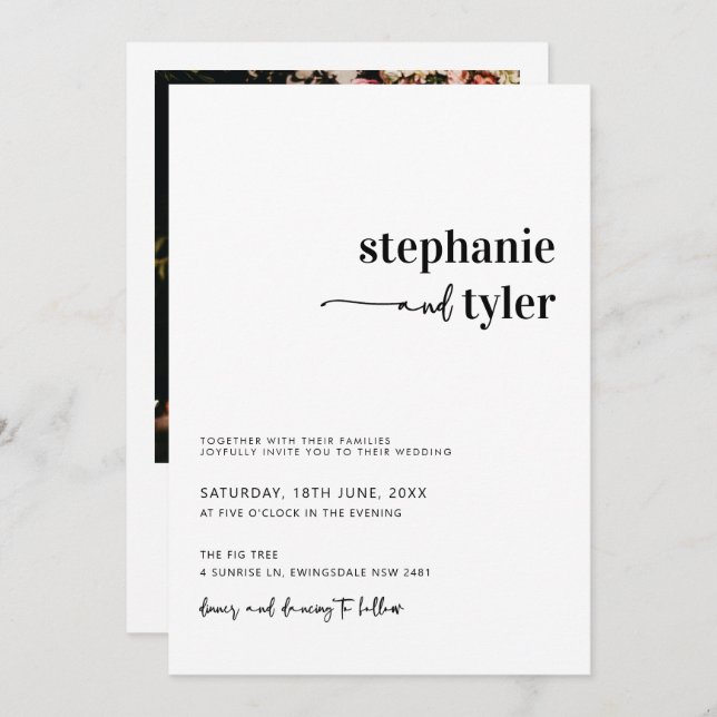 Simple and modern contemporary photo wedding invit invitation (Front/Back)
