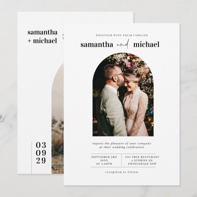 Simple and modern contemporary photo wedding  invitation (Front/Back)