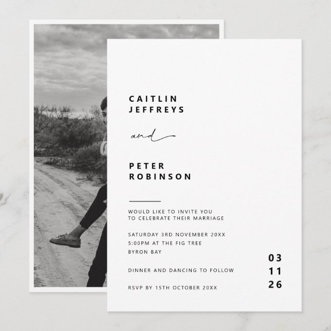 Simple and modern contemporary wedding invitation (Front/Back)