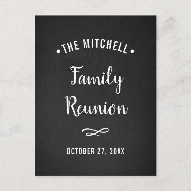Simple and Modern Family Reunion | Chalkboard Look Invitation Postcard (Front)
