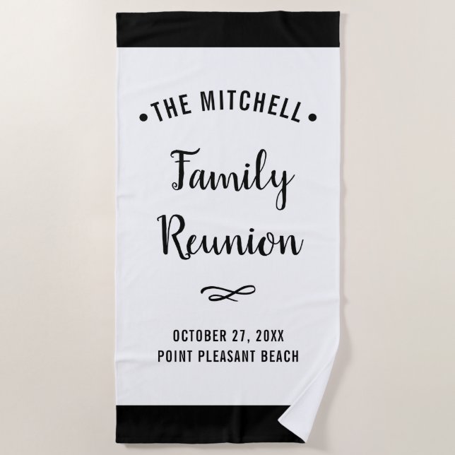 Simple and Modern Family Reunion with Last Name Beach Towel (Front)