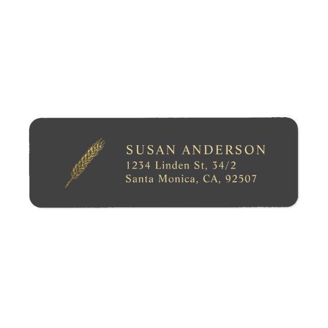 Simple and Modern Gold Wheat Return Address Label (Front)