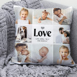 Simple and Modern | Love Photo Collage Cushion<br><div class="desc">This simple black and white pillow features a photo grid with eight of your personal family photos, and bold modern typography that says "love". There is also a cute, neutral grey heart. A simple and minimalist keepsake for your father, spouse, or any family member any time you want to let...</div>