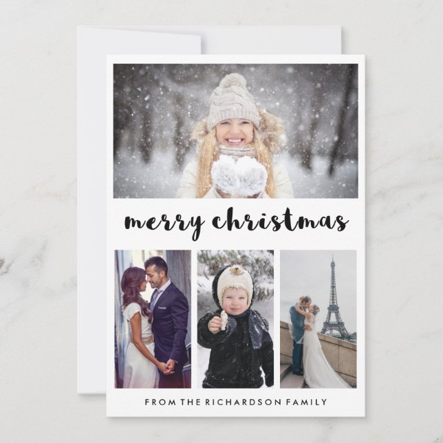 Simple and Modern Merry Christmas | 4 Photo Holiday Card (Front)