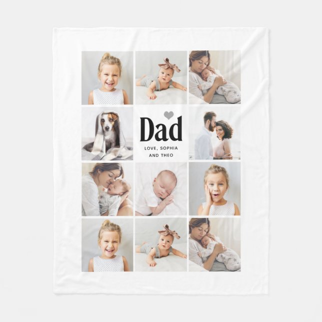 Simple and Modern | Photo Collage for Dad Fleece Blanket (Front)