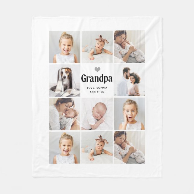 Simple and Modern | Photo Collage for Grandpa Fleece Blanket (Front)