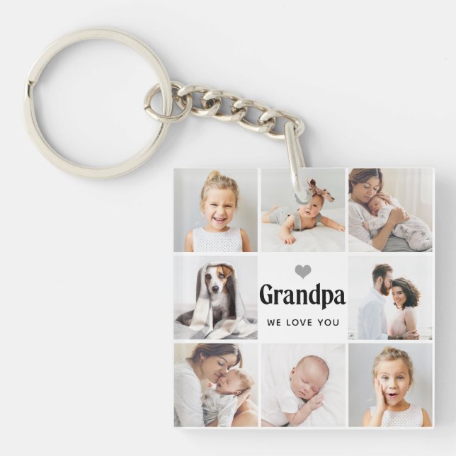 Simple and Modern | Photo Collage for Grandpa Key Ring (Front)