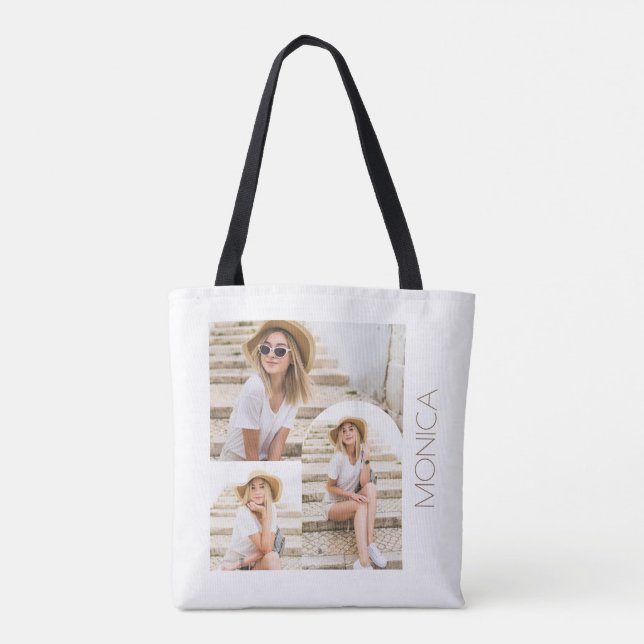 Simple and Modern Photo Collage with Name Tote Bag (Back)