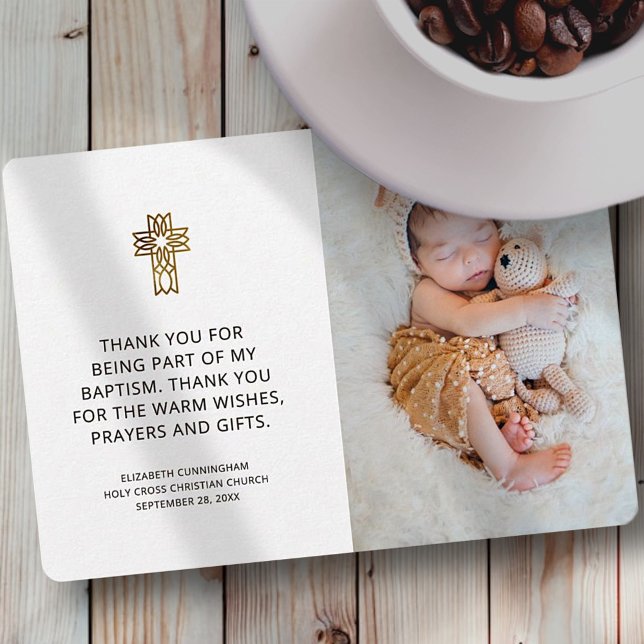 Simple and Modern Photo Cross Baptism Thank You Card (Creator Uploaded)