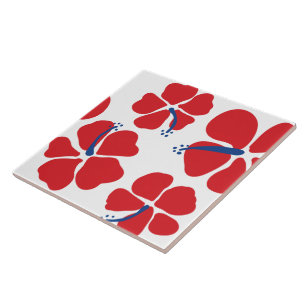 Simple and modern red and blue Hibiscus Tile