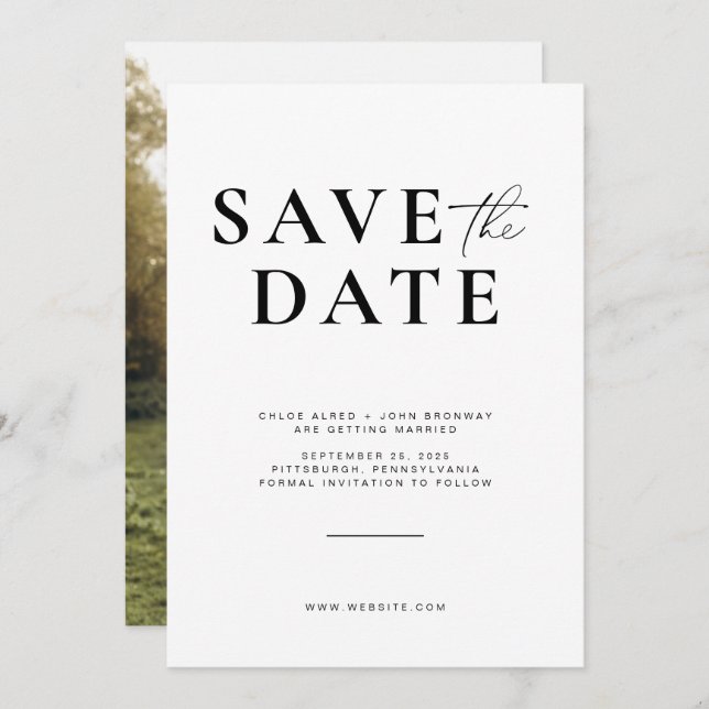 Simple and Modern Save the Date with Photo Invitation (Front/Back)