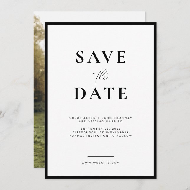Simple and Modern Save the Date with Photo Invitation (Front/Back)