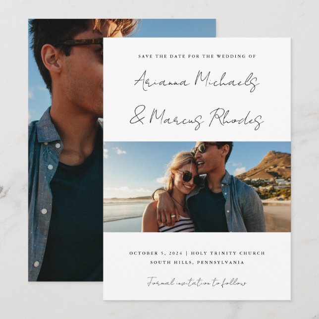 Simple and Modern Two Photo Wedding Save The Date (Front/Back)