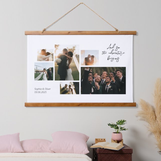 Simple and modern wedding photo collage  hanging tapestry (Bedroom)