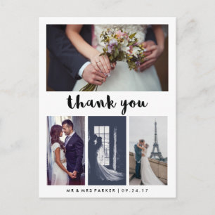 Simple and Modern Wedding Thank You   4 Photo Postcard