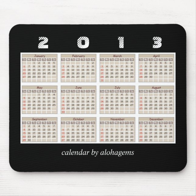 Simple and Neat 2013 Calendar Mousepad (Front)