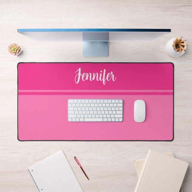 Simple and Pretty Hot Pink Striped Custom Name Desk Mat (Office 1)