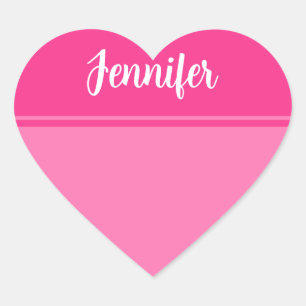 Simple and Pretty Hot Pink Striped Custom Name Heart Sticker