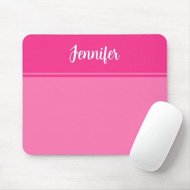Simple and Pretty Hot Pink Striped Custom Name Mouse Mat (With Mouse)