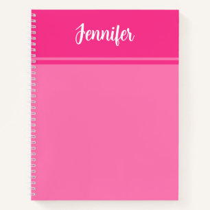 Simple and Pretty Hot Pink Striped Custom Name Notebook