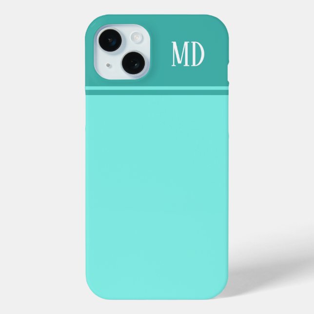 Simple and Pretty Teal Blue Striped Monogram Case-Mate iPhone Case (Back)