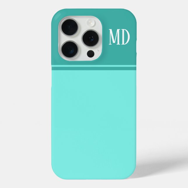 Simple and Pretty Teal Blue Striped Monogram Case-Mate iPhone Case (Back)