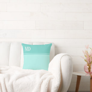 Simple and Pretty Teal Blue Striped Monogram Cushion