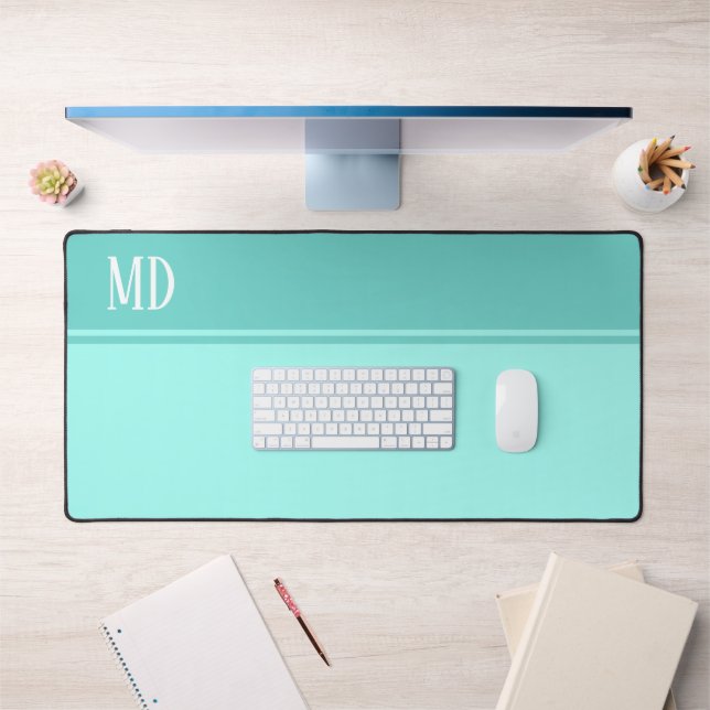 Simple and Pretty teal Blue Striped Monogram Desk Mat (Office 1)