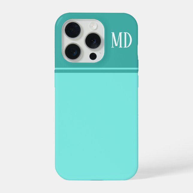 Simple and Pretty Teal Blue Striped Monogram iPhone Case (Back)