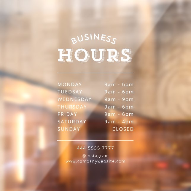 Simple and Professional White Business Hours Window Cling (Sheet 2)