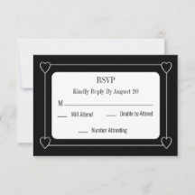 Simple and Romantic Hearts Black Wedding RSVP