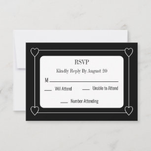 Simple and Romantic Hearts Black Wedding RSVP Card