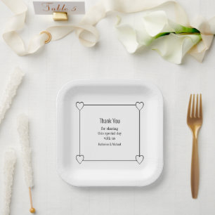 Simple and Romantic Hearts White Wedding Paper Plate
