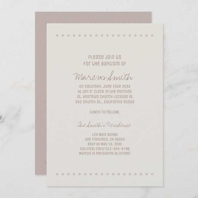 Simple and Rustic Baptism Invitation (Front/Back)
