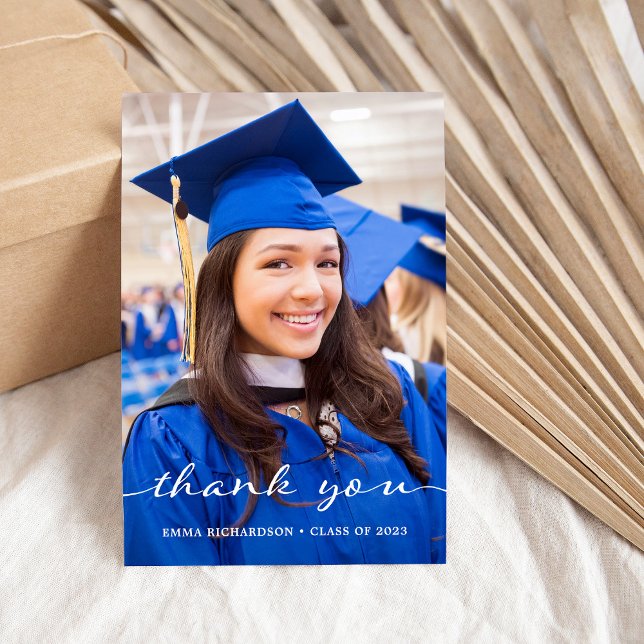 Simple and Stylish | Modern Two Photo Graduation Thank You Card (Creator Uploaded)