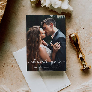 Simple and Stylish   Modern Two Photo Wedding Thank You Card