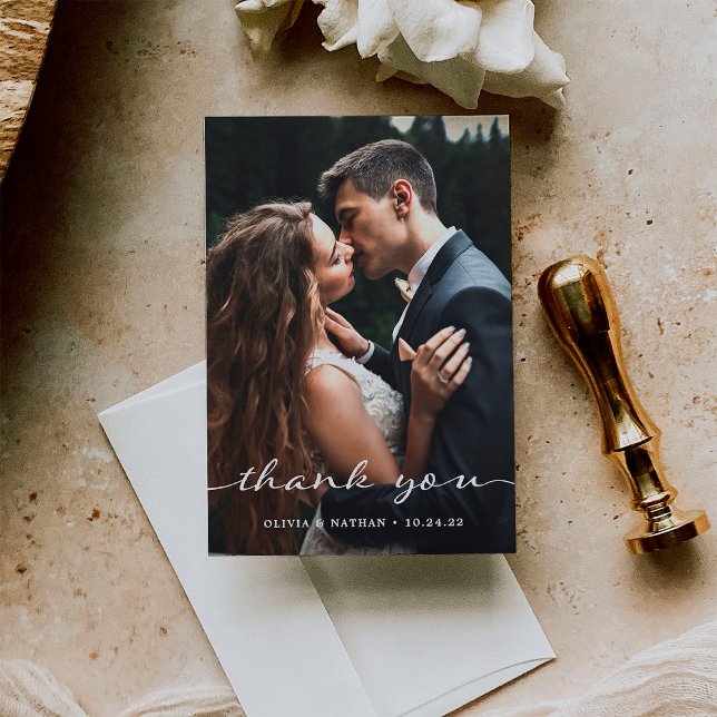 Simple and Stylish | Modern Two Photo Wedding Thank You Card (Creator Uploaded)
