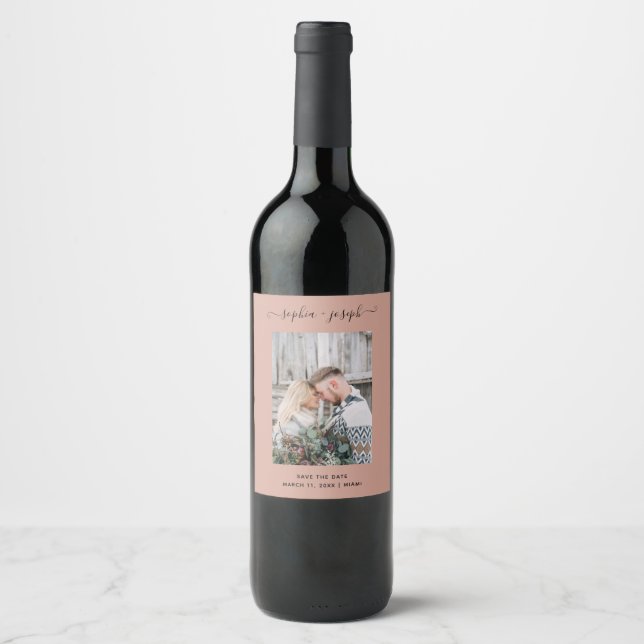 Simple and Stylish | Photo Minimal Save the Date Wine Label (Front)