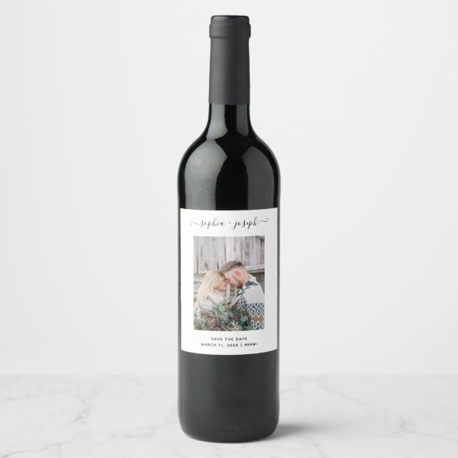 Simple and Stylish | Photo Minimal Save the Date Wine Label (Front)