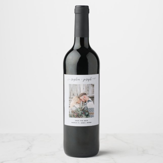 Simple and Stylish | Photo Minimal Save the Date Wine Label (Front)