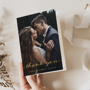 Simple and Stylish Two Photo Wedding Thank You Foil Greeting Card
