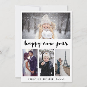 Simple and Trendy Four Photo Happy New Year Holiday Card