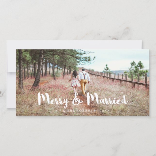 Simple and Whimsical Merry and Married Holiday Card (Front)