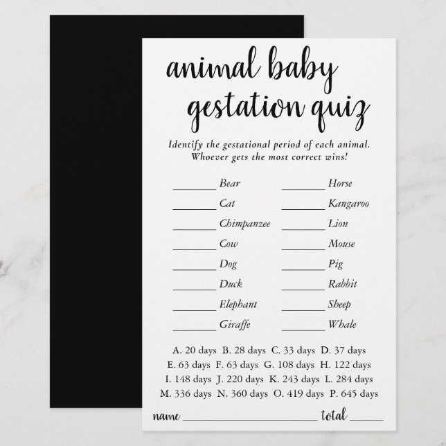 Simple Animal Baby | Black Script Gestational Game (Front/Back)