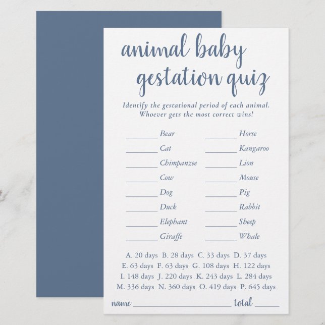 Simple Animal Baby | Dusty Blue Gestational Game (Front/Back)