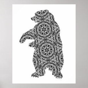 Simple Animal Bear Geometric Colouring Art Poster