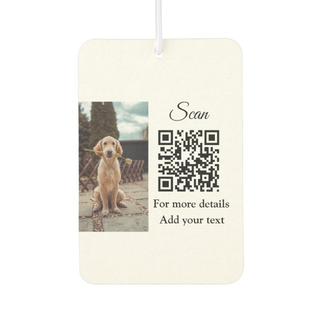Simple animal name details QR code add text photo  Car Air Freshener (Front)