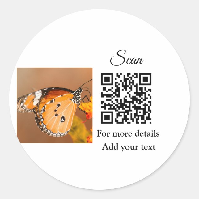 Simple animal name details QR code add text photo Classic Round Sticker (Front)